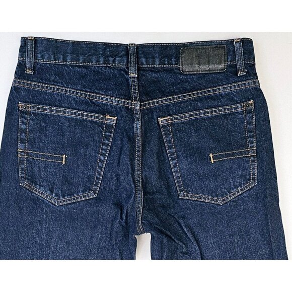 Calvin Klein Size 30X30 Mens Straight Cut Egyptian Cotton Blue Denim Logo Jeans - Picture 9 of 12